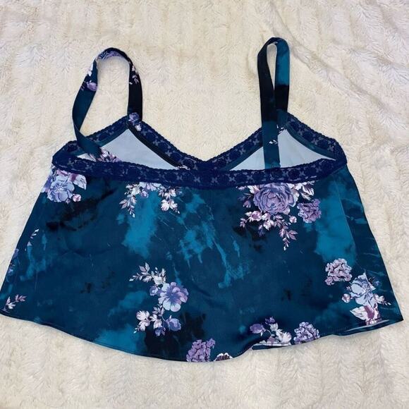 Urban Outfitters Lace Blue Floral Crop Tank Top | Sz S - Picture 4 of 5